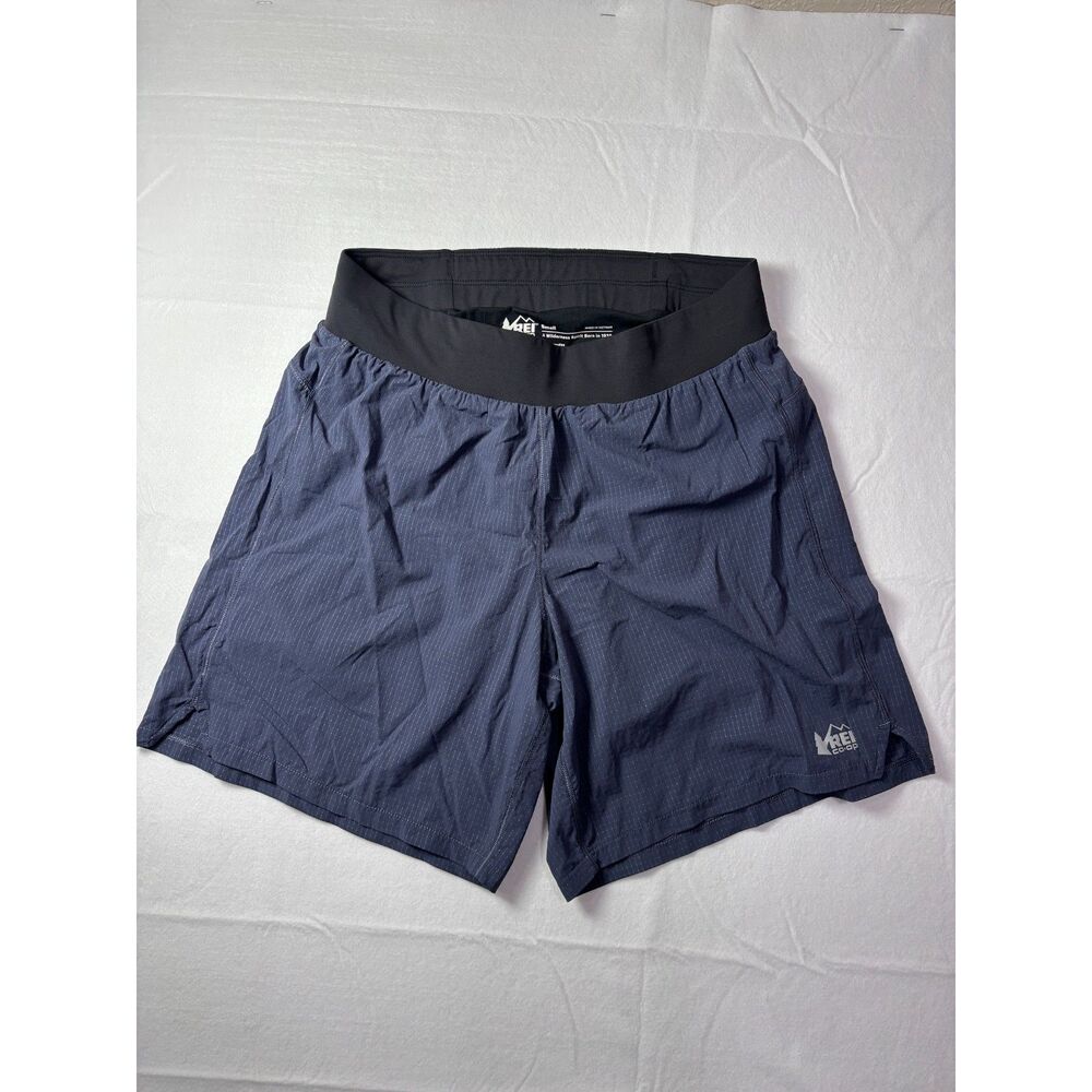 REI Co-op Swiftland Running Shorts Dark Blue Grid Size Small 5 Inch Inseam